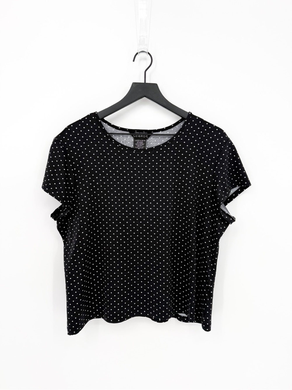 Vintage George Black & White Polka Dot Cap Sleeve Stretch Top XL